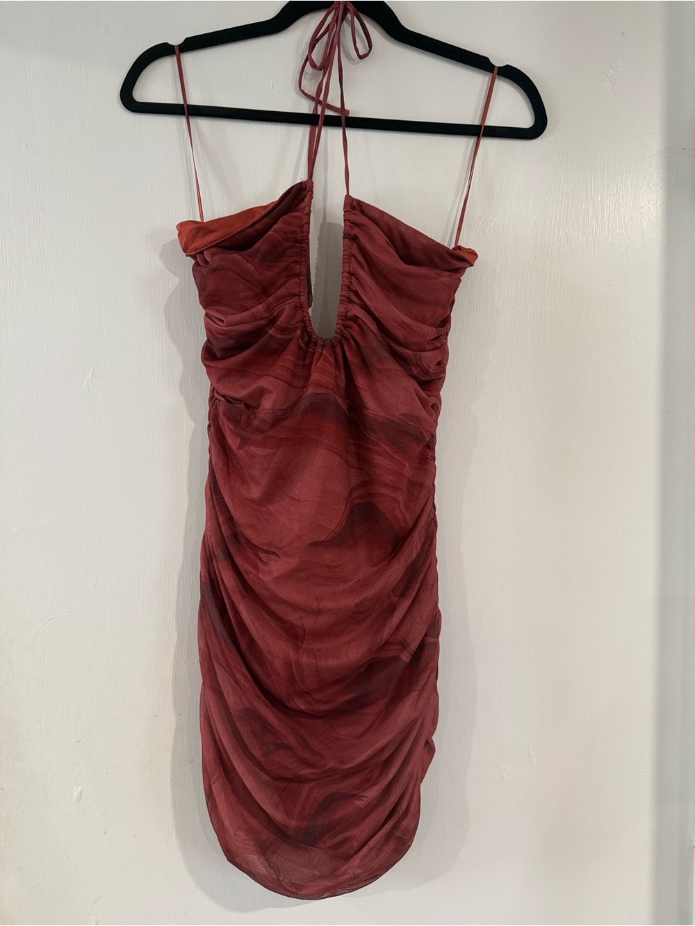 Superdown Ruched Halter Mini Dress in Deep Rust Red - Picture 2 of 3